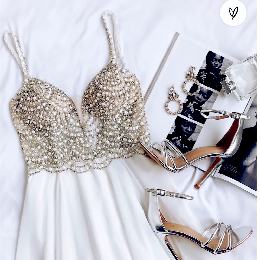 True Love white beaded rhinestone Maxi dress